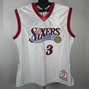 🏀 Mitchell & Ness Allen Iverson 76ers NBA 75th Anniversary Platinum Jersey Sz L